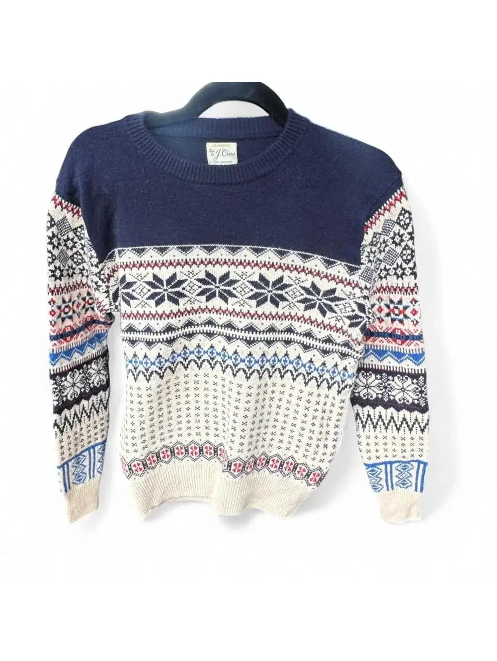 J.Crew Fair Isle 100% Lambswool Crewneck Sweater Mens Medium Navy Nordic XS